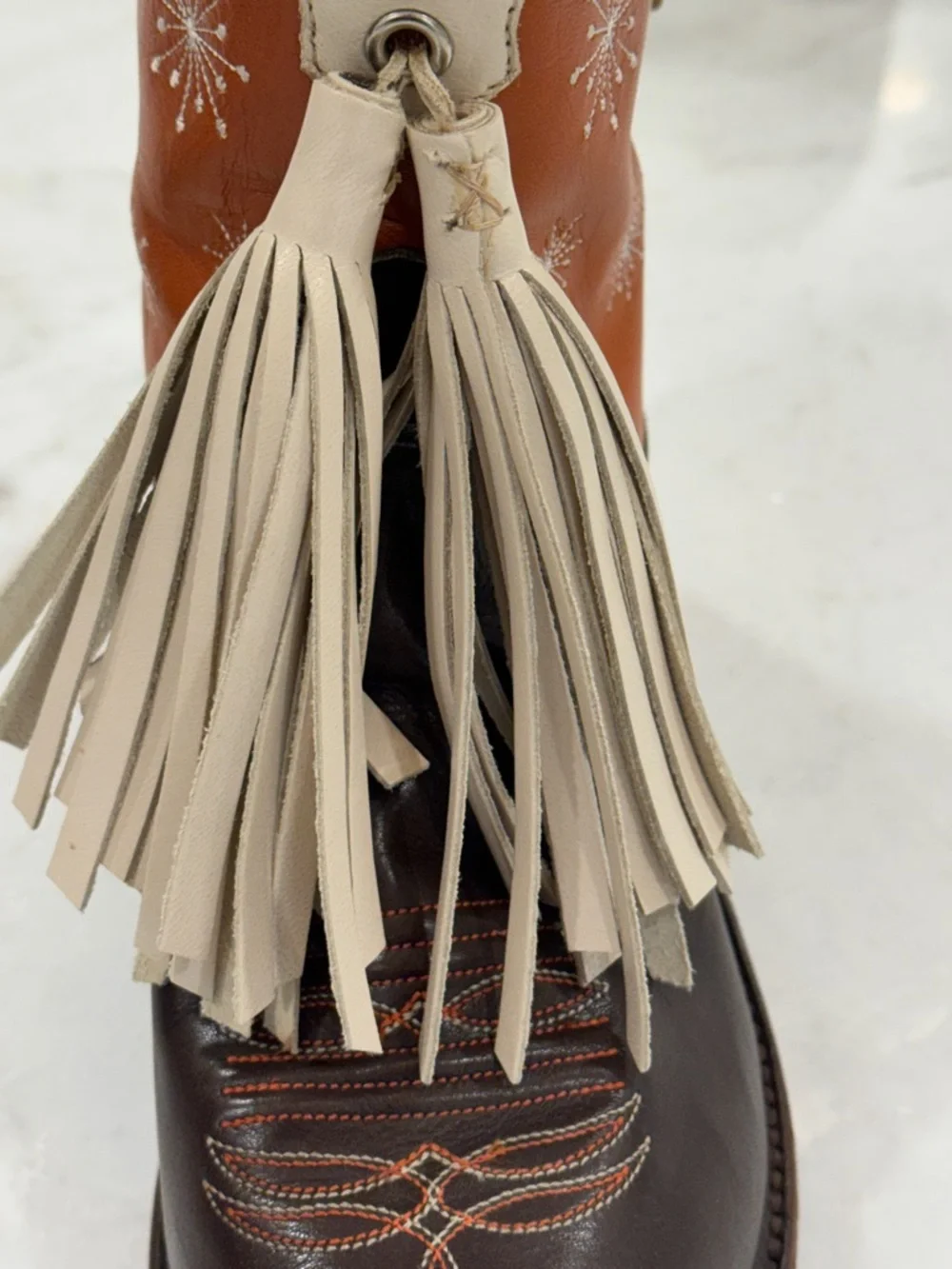 Miron Crosby Two-Tone Tassel Western Boots - Brown, Cream & Orange - Picture 5 of 7